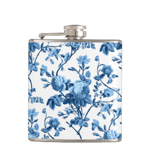Elegant Chic Vintage Blue Rose Floral Flask