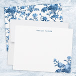 Elegant Chic Vintage Blue Rose Floral Note Card<br><div class="desc">Elegant and chic vintage-inspired seamless floral pattern featuring tone-on-tone blue roses,  vines,  foliage,  and carnations on white background. Includes editable text field for your personalization.</div>