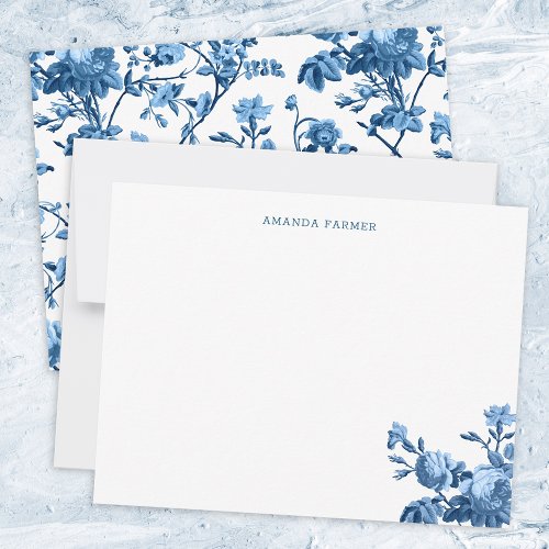 Elegant Chic Vintage Blue Rose Floral Note Card