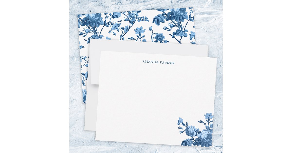 Elegant Chic Vintage Blue Rose Floral Note Card | Zazzle