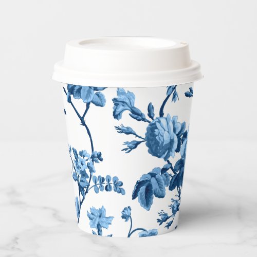Elegant Chic Vintage Blue Rose Floral Paper Cups