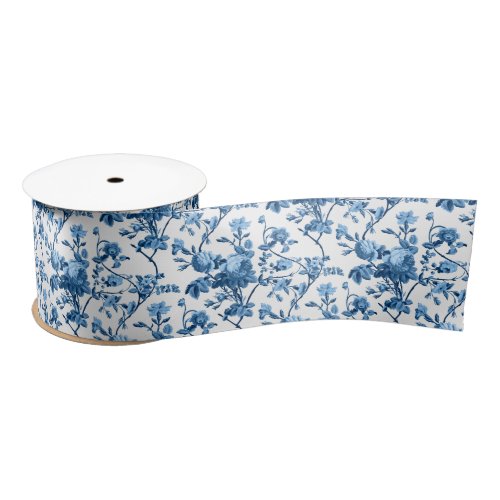 Elegant Chic Vintage Blue Rose Floral Satin Ribbon