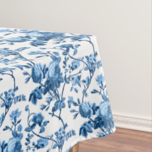 Elegant Chic Vintage Blue Rose Floral Tablecloth