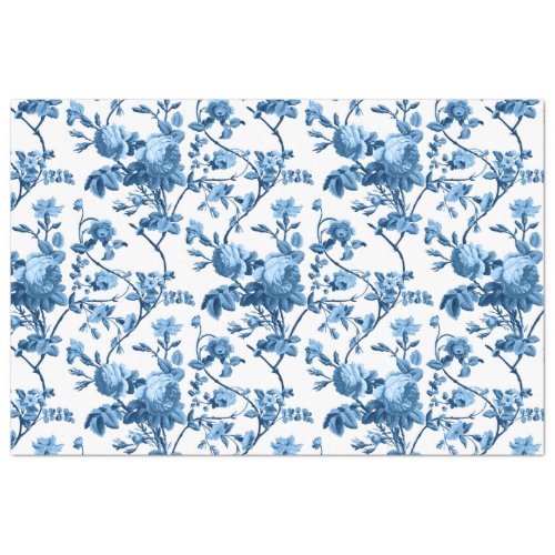 Elegant Chic Vintage Blue Rose Floral Tissue Paper