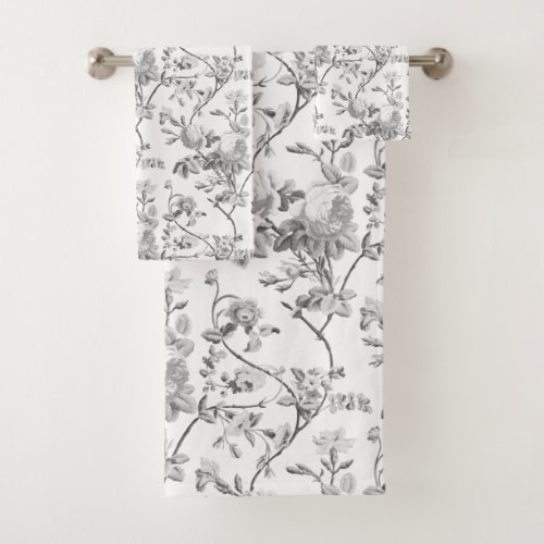 Elegant Chic Vintage Grey Rose Floral Bath Towel Set