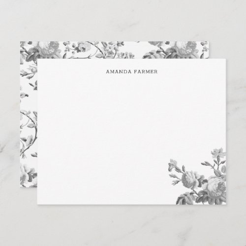 Elegant Chic Vintage Grey Rose Floral Note Card