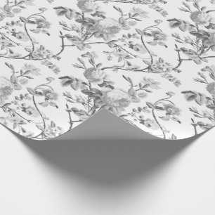 Elegant Chic Vintage Grey Rose Floral Wrapping Paper