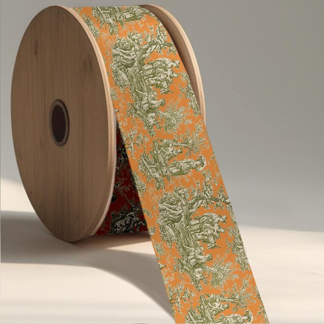 Elegant chic vintage orange grey toile de jouy satin ribbon (Creator Uploaded)
