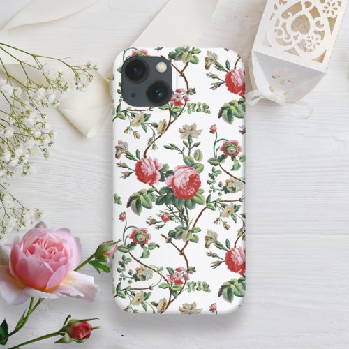 Elegant Chic Vintage Pink Rose Floral iPhone 13 Case