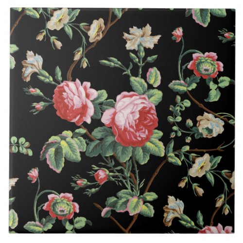 Elegant Chic Vintage Pink Rose Floral Ceramic Tile