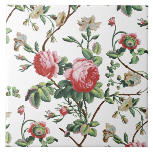 Elegant Chic Vintage Pink Rose Floral Ceramic Tile