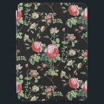 Elegant Chic Vintage Pink Rose Floral  iPad Air Cover<br><div class="desc">Elegant and chic vintage-inspired seamless floral pattern featuring pink roses,  green vines,  foliage and white flowers and carnations. Background color is customizable (black used in preview).</div>