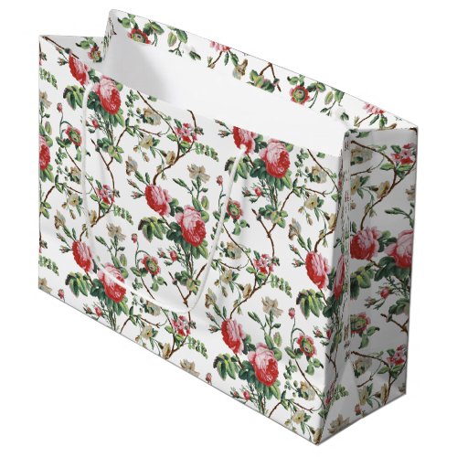 Elegant Chic Vintage Pink Rose Floral Large Gift Bag