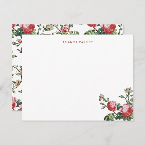 Elegant Chic Vintage Pink Rose Floral Note Card