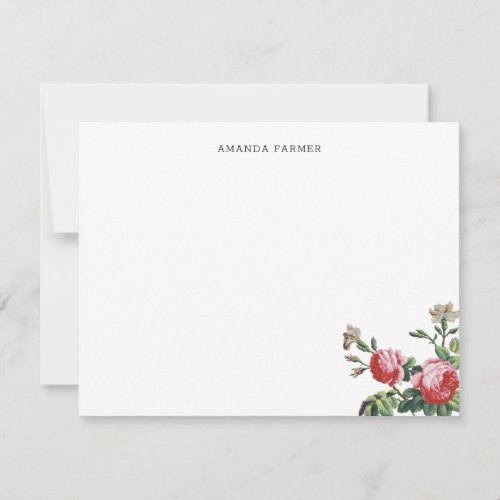 Elegant Chic Vintage Pink Rose Floral Note Card