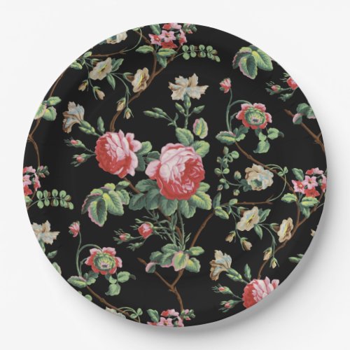 Elegant Chic Vintage Pink Rose Floral Paper Plates