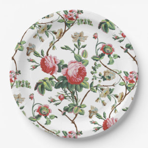 Elegant Chic Vintage Pink Rose Floral Paper Plates