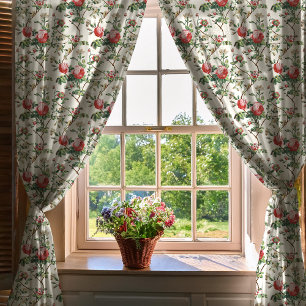 Elegant Chic Vintage Pink Rose Floral Sheer Curtains