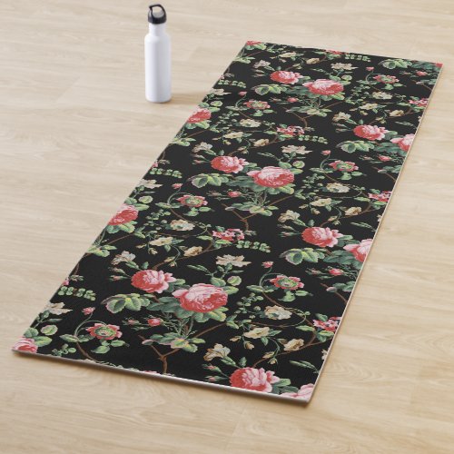 Elegant Chic Vintage Pink Rose Floral Yoga Mat