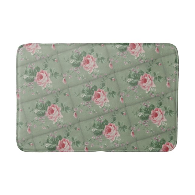 Elegant Chic Vintage Pink Rose Flowers Bathroom Mat (Front)