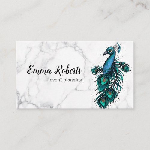 Elegant Chic Vintage Rustic Blue Indian Peacock Business Card