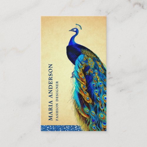 Elegant Chic Vintage Rustic Blue Indian Peacock Business Card