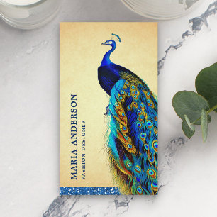 Elegant Chic Vintage Rustic Blue Indian Peacock Business Card