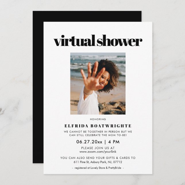 Elegant chic Virtual bridal shower photo Invitation (Front/Back)