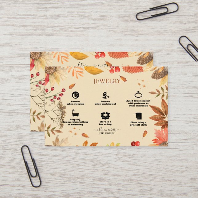 Elegant Chic Watercolor Autumn Flowers Business Card (Front/Back In Situ)