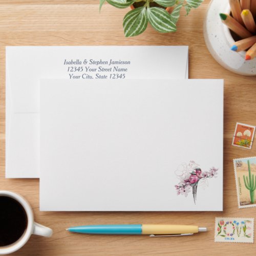 Elegant Chic Watercolor Birds Floral Custom Name Envelope