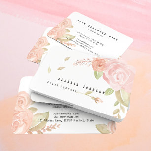 Elegant Chic Watercolor Blush Pink & Peach Floral Business Card