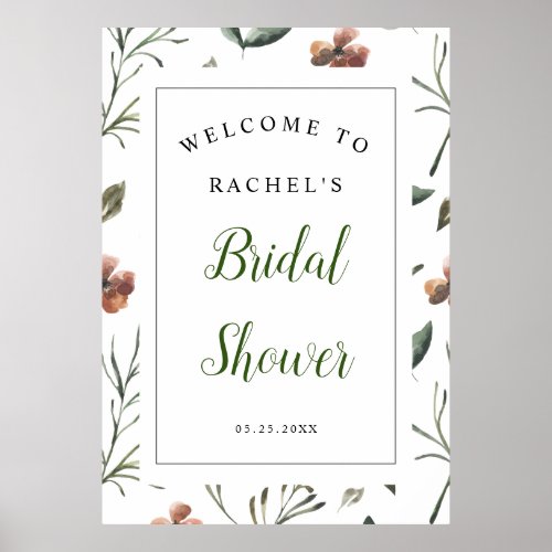 elegant chic watercolor botanical bridal shower poster