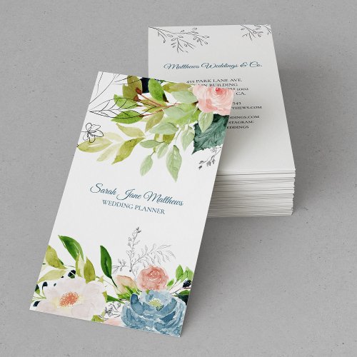 Elegant chic watercolor botanical wedding planner business card
