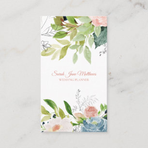 Elegant chic watercolor botanical wedding planner business card