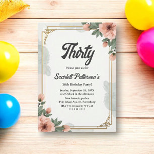 Elegant Chic Watercolor Floral 30th Birthday Invitation