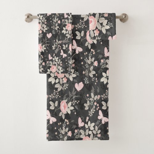 Elegant  chic watercolor Floral and butterfly Bath Towel Set