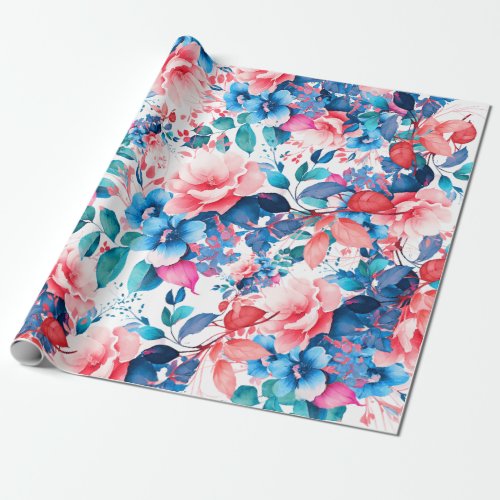 Elegant Chic Watercolor Floral Birthday Wrapping Paper