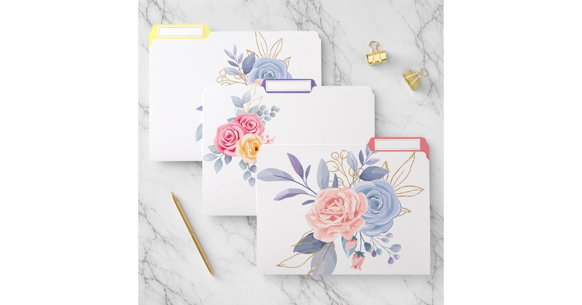 Elegant chic watercolor floral file folder | Zazzle