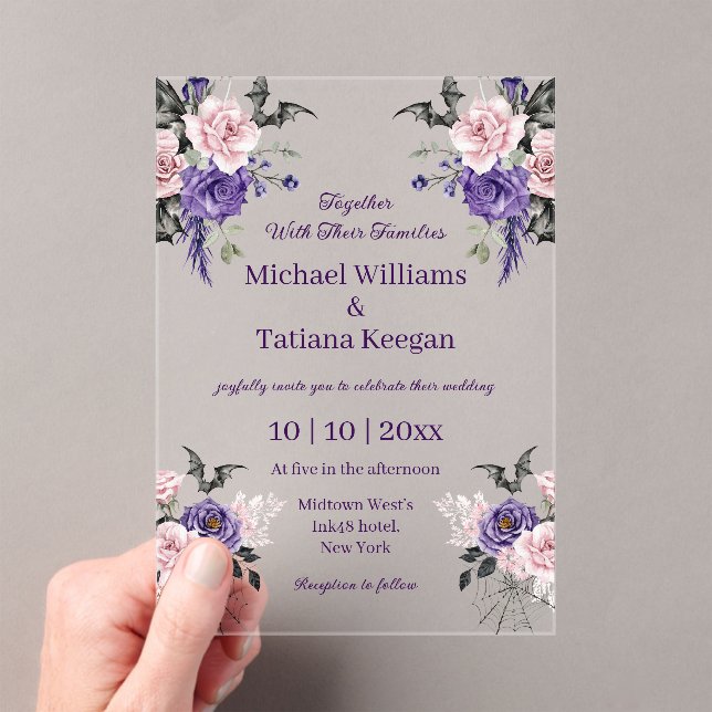  elegant chic watercolor floral halloween wedding  acrylic invitations (Insitu (Handheld))