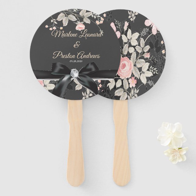 Elegant chic watercolor Floral Wedding Program Hand Fan (Front and Back)