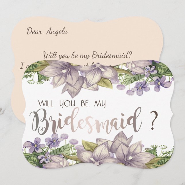 Elegant Chic Watercolor Flowers  Bridesmaid Card (Front/Back)