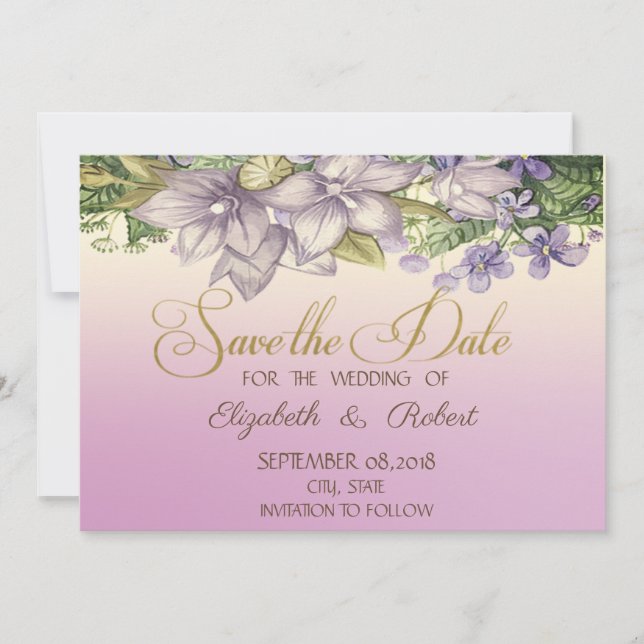 Elegant Chic Watercolor Flowers Save The Date (Front)
