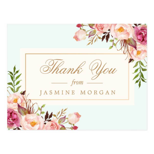 Elegant Chic Watercolor Flowers Thank You Postcard