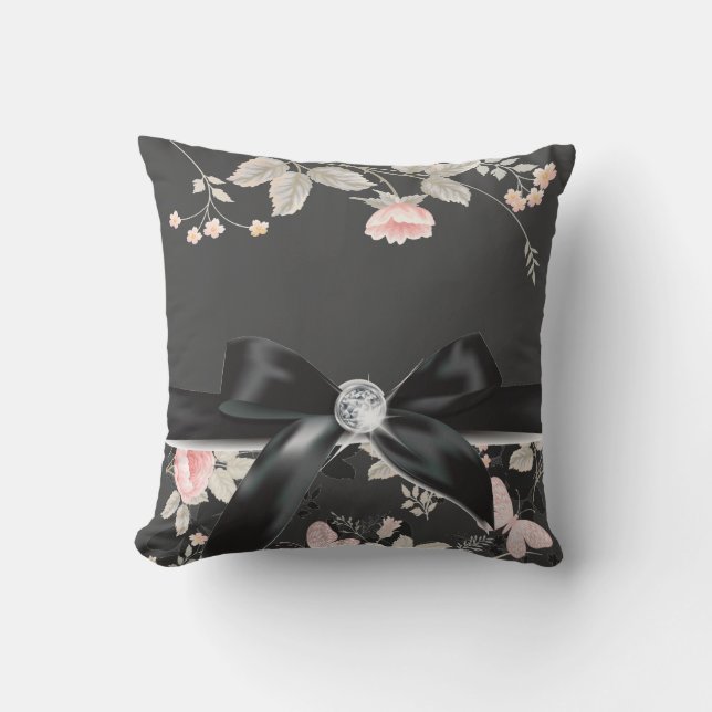 Elegant chic Watercolor golden  Floral Throw Pillow (Front)