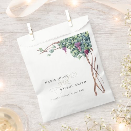 Elegant Chic Watercolor Grapevine Foliage Wedding Favor Bag