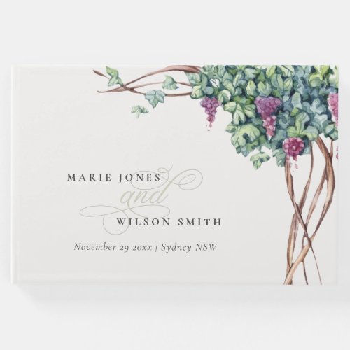 Elegant Chic Watercolor Grapevine Foliage Wedding Guest Book