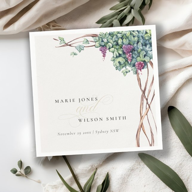 Elegant Chic Watercolor Grapevine Foliage Wedding Napkins (Creator Uploaded)