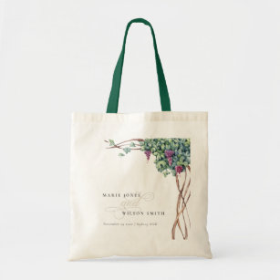 Elegant Chic Watercolor Grapevine Foliage Wedding Tote Bag