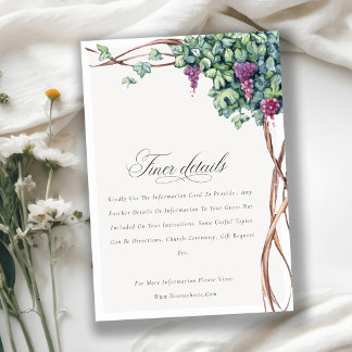 Elegant Chic Watercolor Grapevine Wedding Details Enclosure Card
