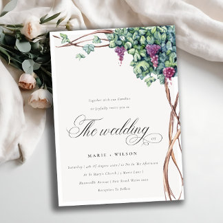 Elegant Chic Watercolor Grapevine Wedding Invite